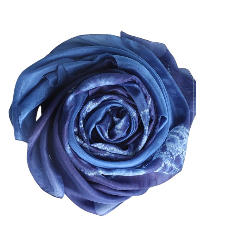 Himalaya Shibori Indigo Silk Scarf