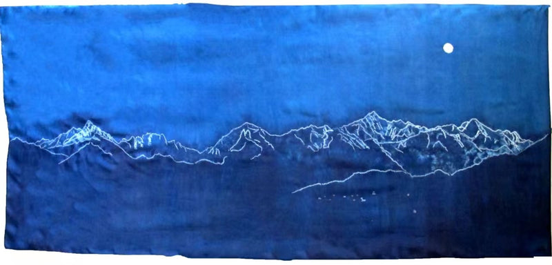 Himalaya Shibori Indigo Silk Scarf